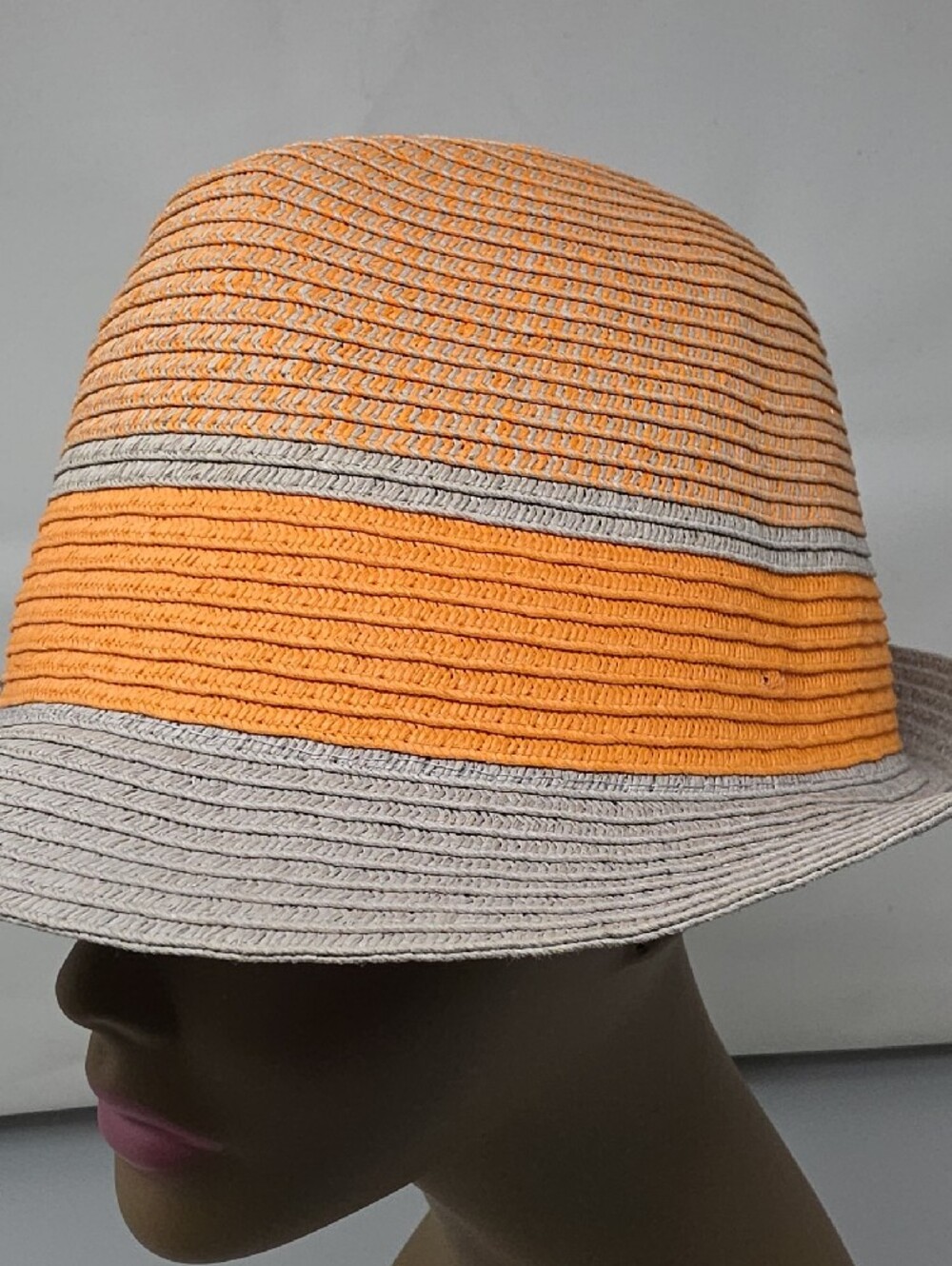 Stacy Adams Orange and Cream Women's Straw Fedora Hat - Picture 5 of 9